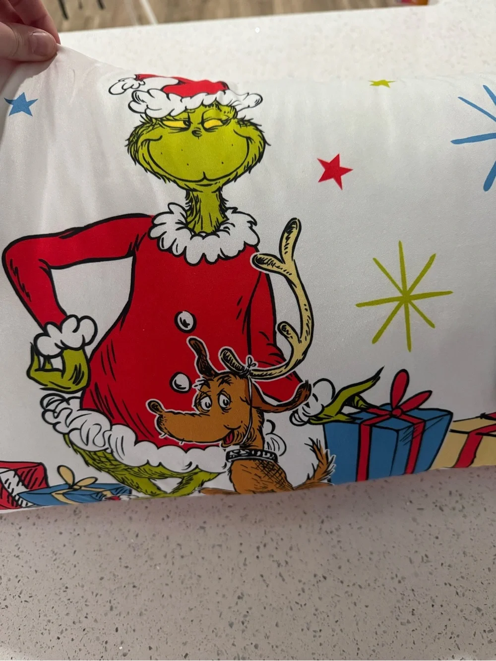 Holiday Grinch Decorative body Pillow in White with Red & Green Accents